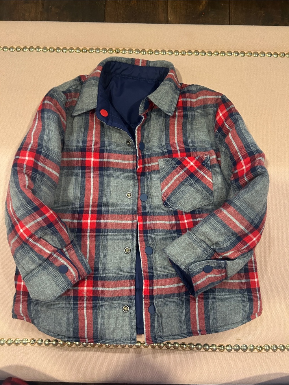 Mini Boden Reversible Navy Quilted Puffer Jacket